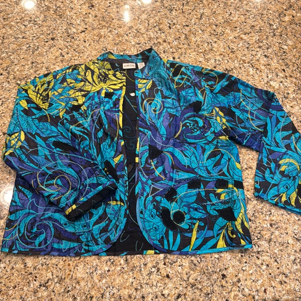 Chicos cropped jacket, size 3, beaded and embroidered
